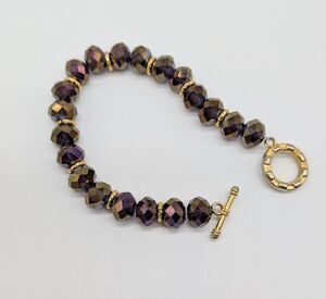 Vintage Faceted Rhinestone Brown Purple Iridescent Aurora Borealis Bracelet